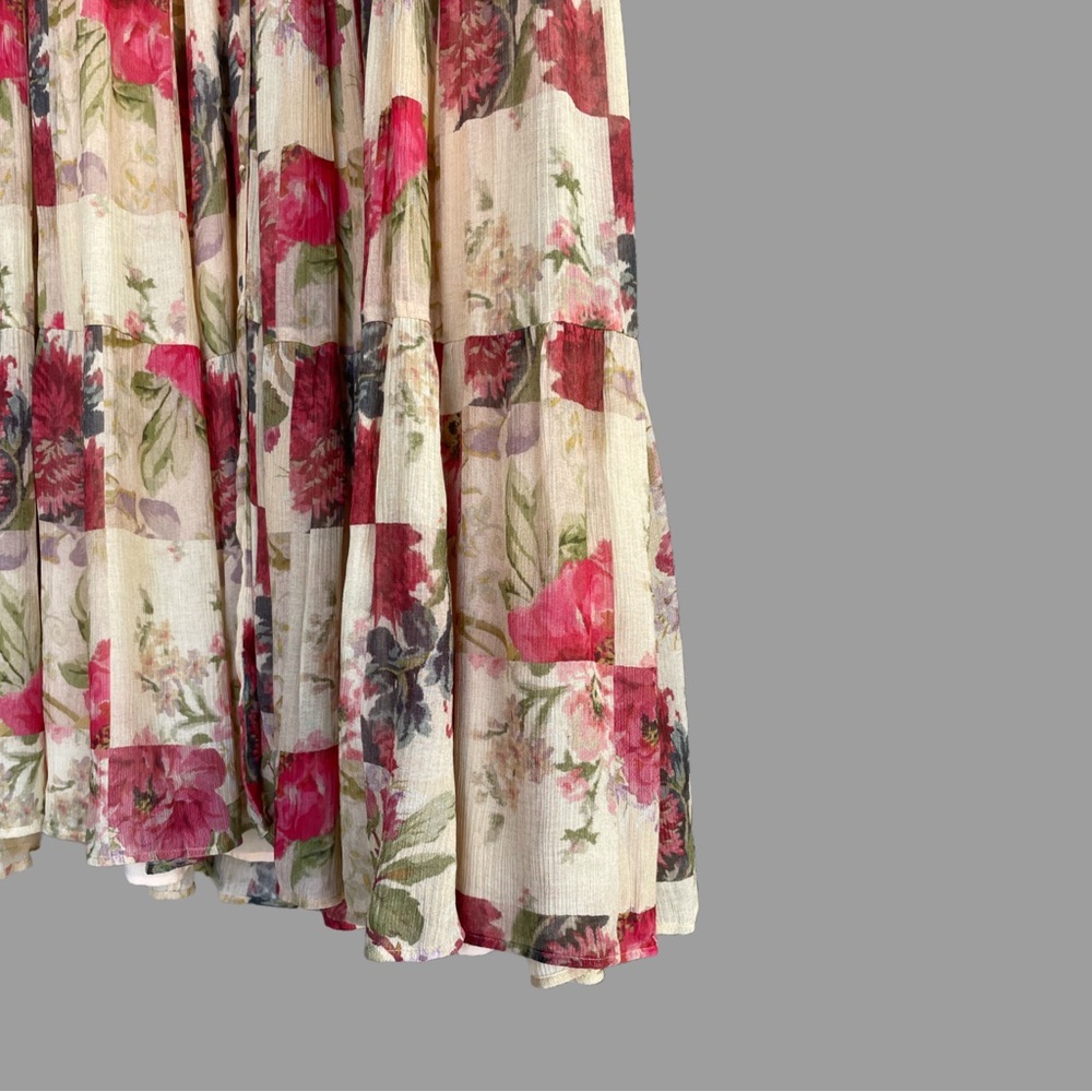 SEZANE Cream Red Rose Floral Patchwork Sleeveless Flowy Silk Alameda Maxi Dress - Picture 8 of 14